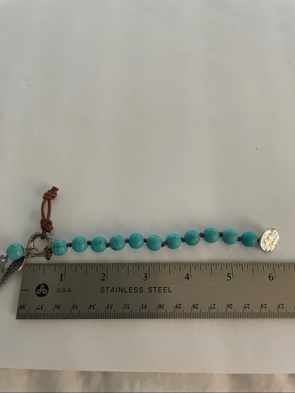 Turquoise Beaded Bracelet-Angel Wing/Cross Silver/Leather X/S